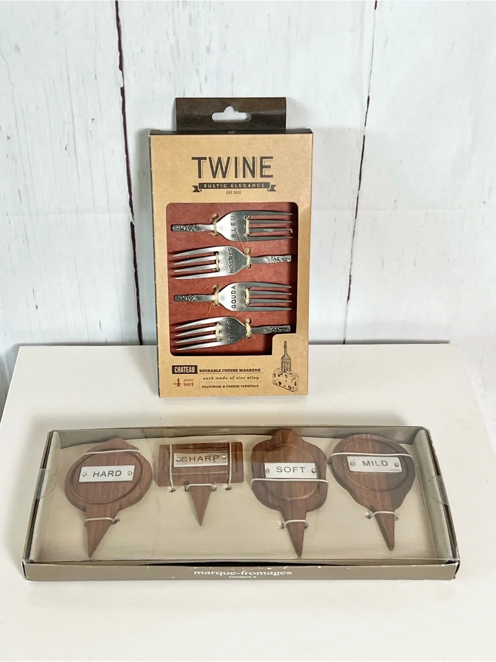 Vintage cheese marker set bundle Pier 1 Wooden & Twine Chateau reusable metal
